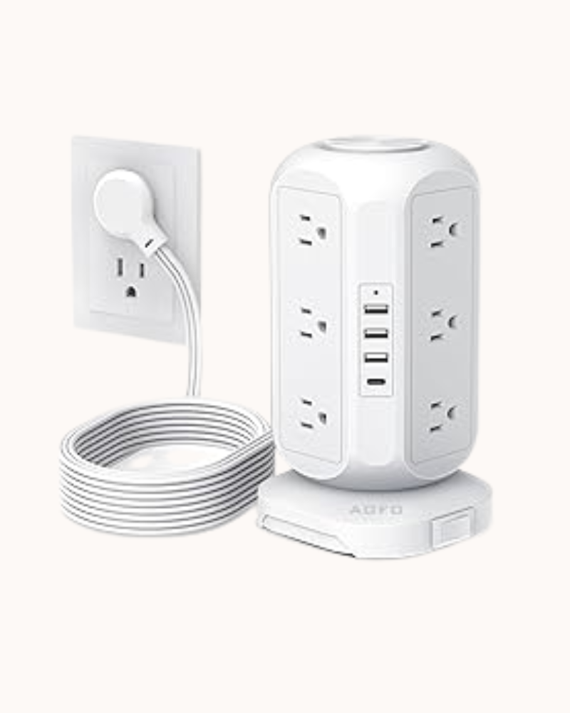 Tower Power Strip Flat Plug with 12 Outlets